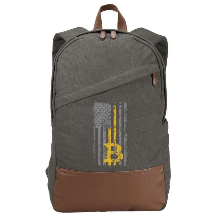 Bitcoin USA Flag Distressed Digital Currency Lover Cotton Canvas Backpack