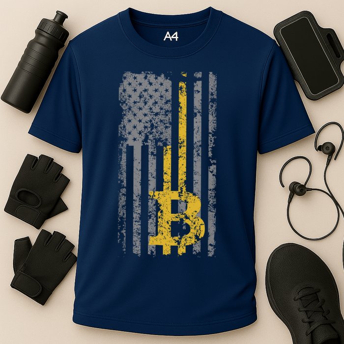 Bitcoin USA Flag Distressed Digital Currency Lover Performance Shirt