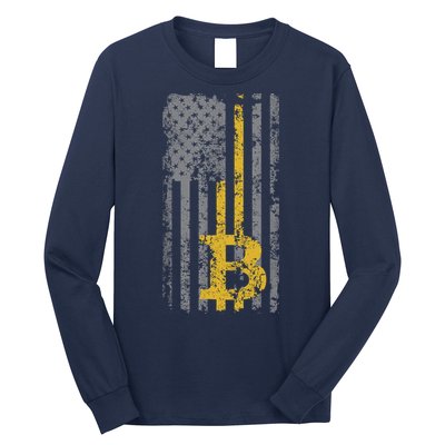 Bitcoin USA Flag Distressed Digital Currency Lover Long Sleeve Shirt