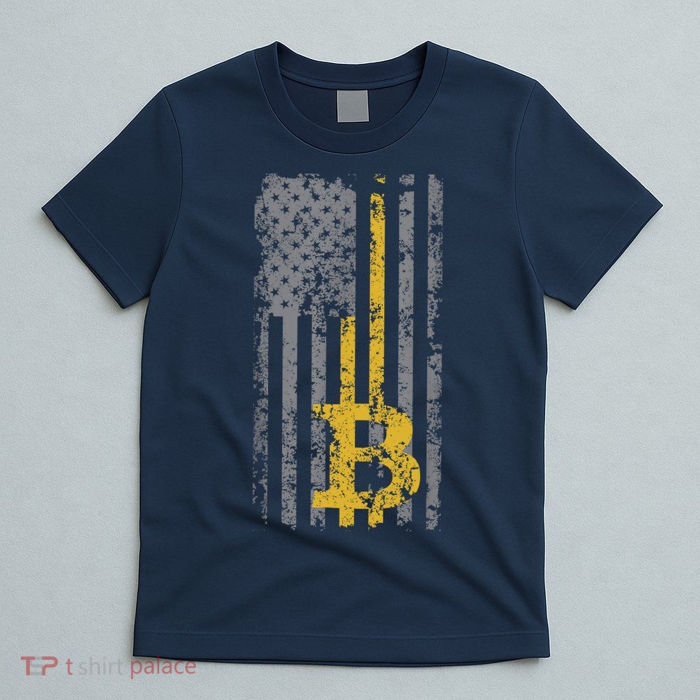 Bitcoin USA Flag Distressed Digital Currency Lover T-Shirt