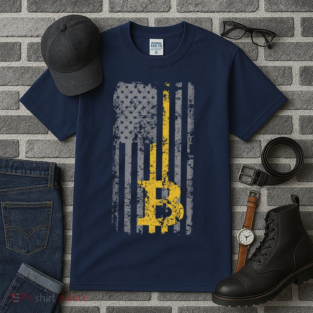 Bitcoin USA Flag Distressed Digital Currency Lover Tall T-Shirt