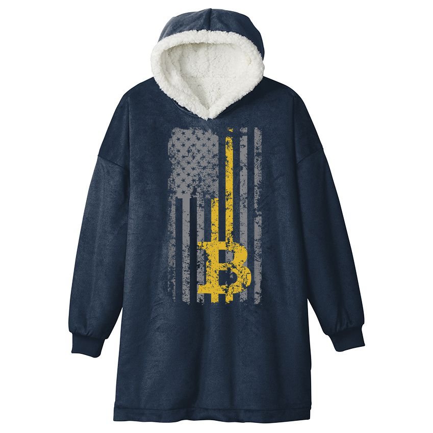 Bitcoin USA Flag Distressed Digital Currency Lover Hooded Wearable Blanket