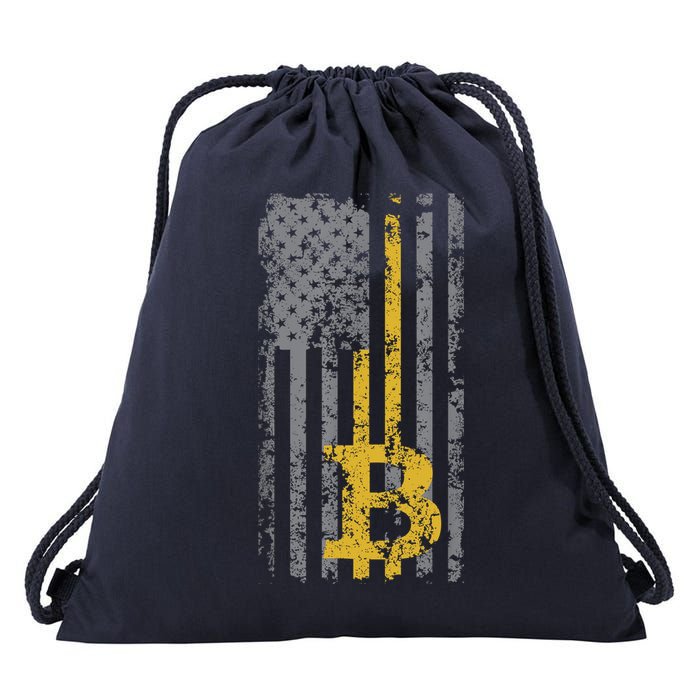 Bitcoin USA Flag Distressed Digital Currency Lover Drawstring Bag