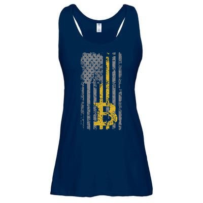Bitcoin USA Flag Distressed Digital Currency Lover Ladies Essential Flowy Tank