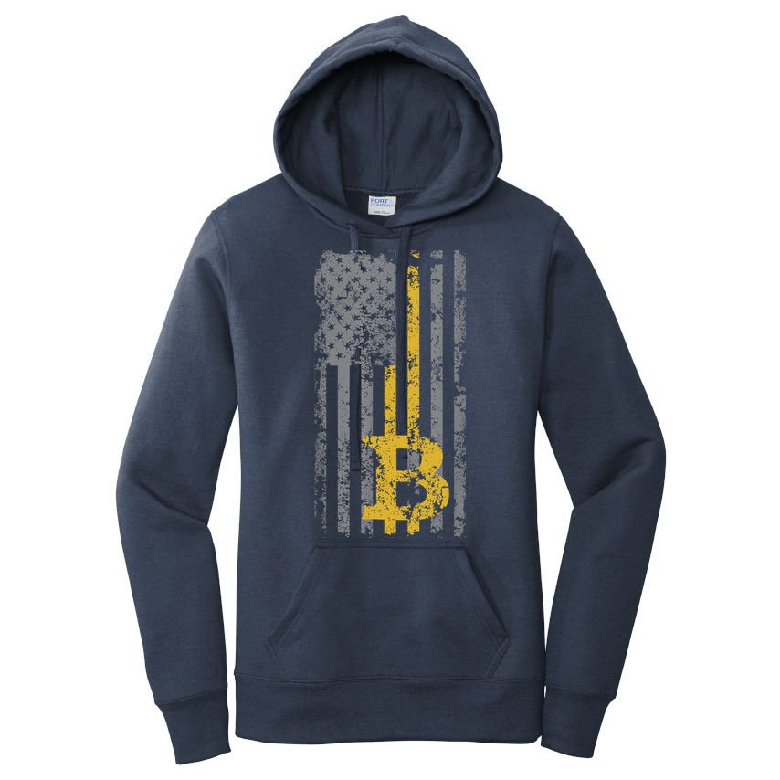 Bitcoin USA Flag Distressed Digital Currency Lover Women's Pullover Hoodie