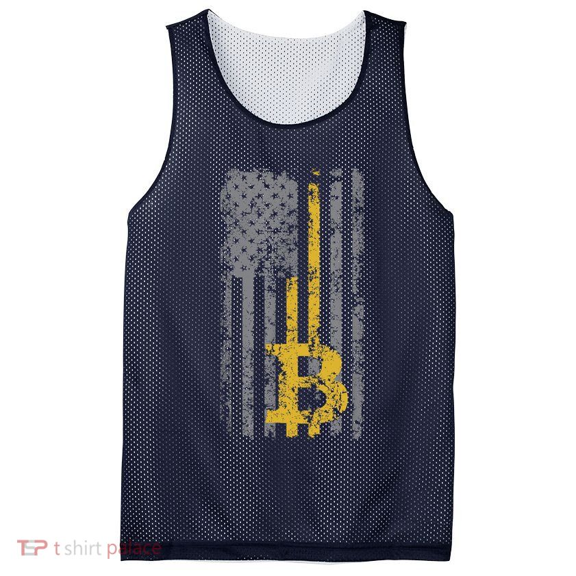 Bitcoin USA Flag Distressed Digital Currency Lover Mesh Reversible Basketball Jersey Tank