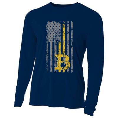 Bitcoin USA Flag Distressed Digital Currency Lover Cooling Performance Long Sleeve Crew