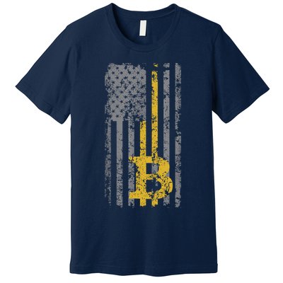 Bitcoin USA Flag Distressed Digital Currency Lover Premium T-Shirt