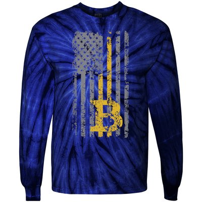Bitcoin USA Flag Distressed Digital Currency Lover Tie-Dye Long Sleeve Shirt