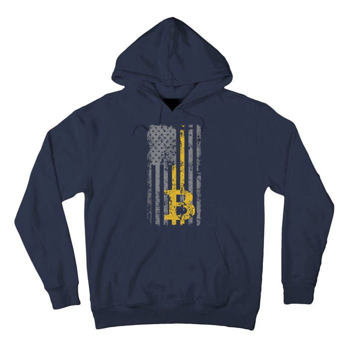 Bitcoin USA Flag Distressed Digital Currency Lover Tall Hoodie