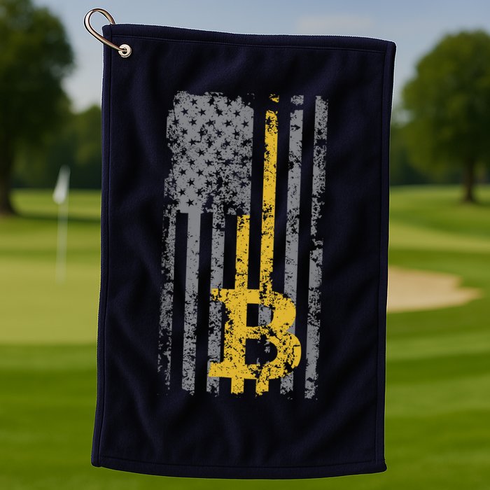 Bitcoin USA Flag Distressed Digital Currency Lover Golf Towel