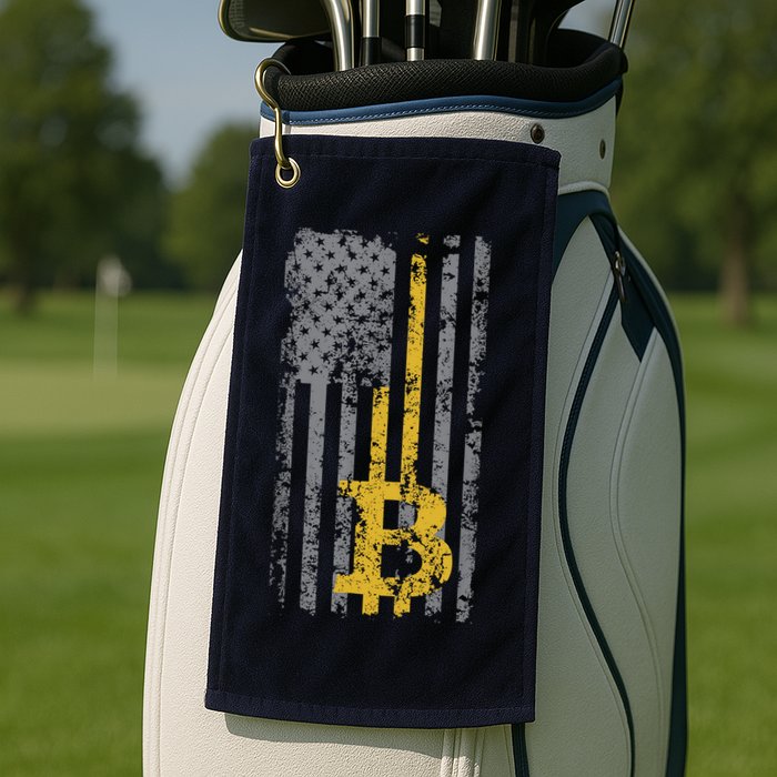 Bitcoin USA Flag Distressed Digital Currency Lover Golf Towel