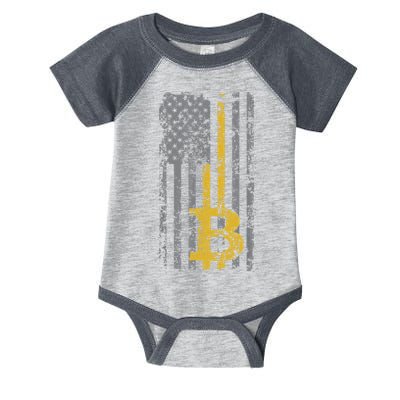 Bitcoin USA Flag Distressed Digital Currency Lover Infant Baby Jersey Bodysuit