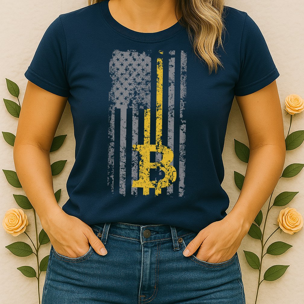 Bitcoin USA Flag Distressed Digital Currency Lover Womens T-Shirt