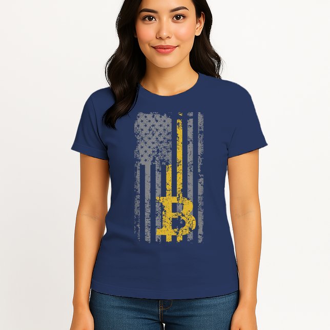 Bitcoin USA Flag Distressed Digital Currency Lover Womens T-Shirt