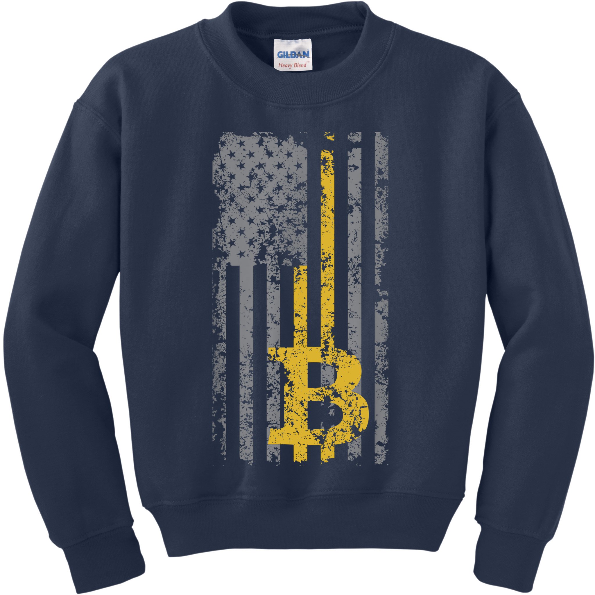 Bitcoin USA Flag Distressed Digital Currency Lover Kids Sweatshirt