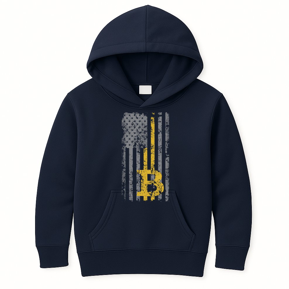 Bitcoin USA Flag Distressed Digital Currency Lover Kids Hoodie
