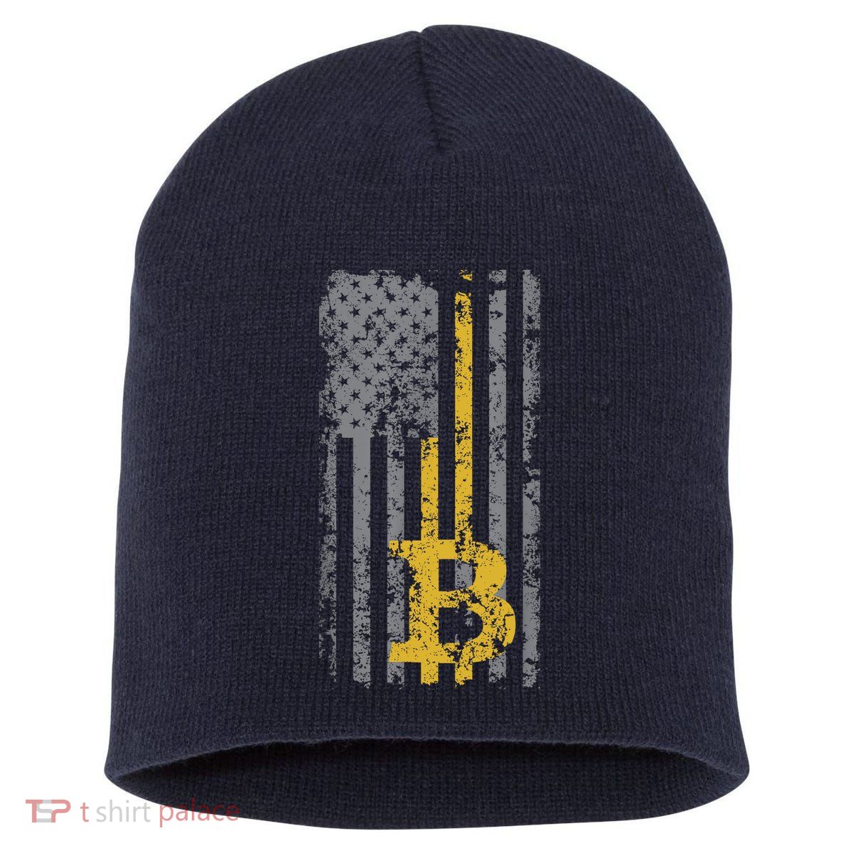 Bitcoin USA Flag Distressed Digital Currency Lover Short Acrylic Beanie