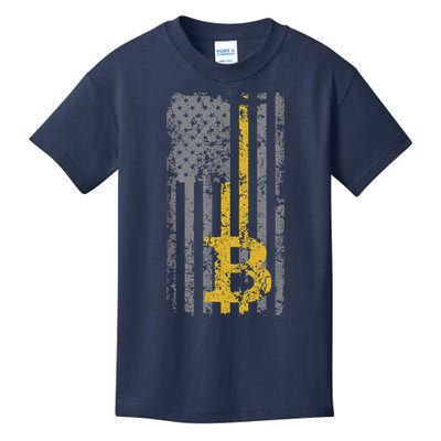 Bitcoin USA Flag Distressed Digital Currency Lover Kids T-Shirt