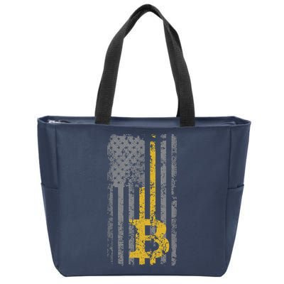 Bitcoin USA Flag Distressed Digital Currency Lover Zip Tote Bag
