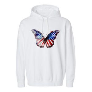 Butterfly Usa Flag 4th Of July Cool Gift Garment-Dyed Fleece Hoodie