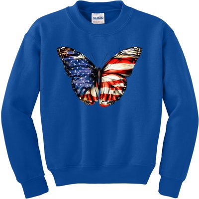 Butterfly Usa Flag 4th Of July Funny American Gift Kids Sweatshirt