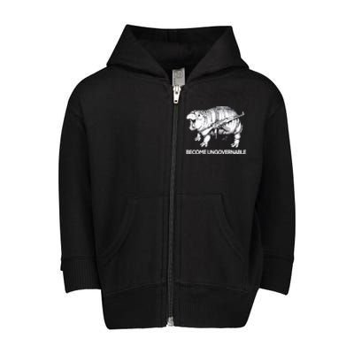 Become Ungovernable Funny Moodeng Toddler Zip Fleece Hoodie