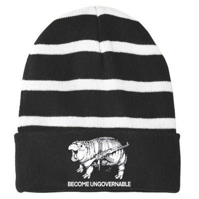 Become Ungovernable Funny Moodeng Striped Beanie with Solid Band