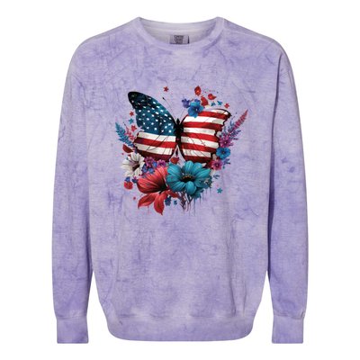 Butterfly Usa Flag Cute 4th July Butterfly Tee American Flag Cute Gift Colorblast Crewneck Sweatshirt