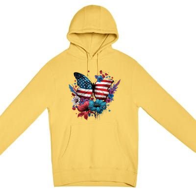 Butterfly Usa Flag Cute 4th July Butterfly Tee American Flag Cute Gift Premium Pullover Hoodie