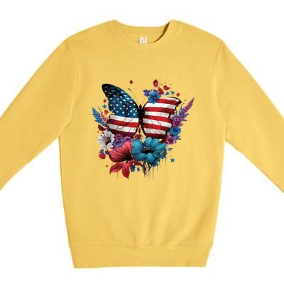 Butterfly Usa Flag Cute 4th July Butterfly Tee American Flag Cute Gift Premium Crewneck Sweatshirt