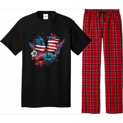 Butterfly Usa Flag Cute 4th July Butterfly Tee American Flag Cute Gift Pajama Set