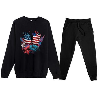 Butterfly Usa Flag Cute 4th July Butterfly Tee American Flag Cute Gift Premium Crewneck Sweatsuit Set