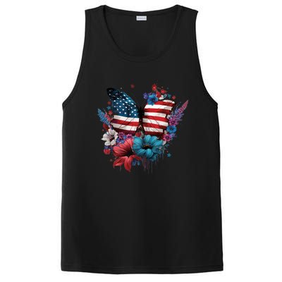 Butterfly Usa Flag Cute 4th July Butterfly Tee American Flag Cute Gift PosiCharge Competitor Tank