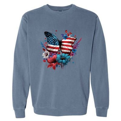 Butterfly Usa Flag Cute 4th July Butterfly Tee American Flag Cute Gift Garment-Dyed Sweatshirt