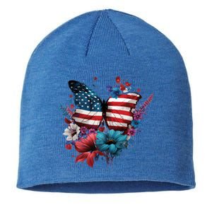 Butterfly Usa Flag Cute 4th July Butterfly Tee American Flag Cute Gift Sustainable Beanie