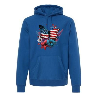 Butterfly Usa Flag Cute 4th July Butterfly Tee American Flag Cute Gift Premium Hoodie