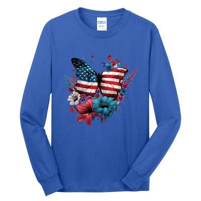 Butterfly Usa Flag Cute 4th July Butterfly Tee American Flag Cute Gift Tall Long Sleeve T-Shirt