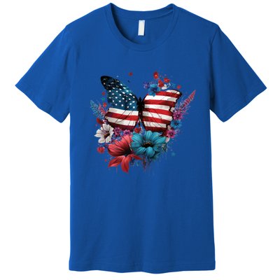 Butterfly Usa Flag Cute 4th July Butterfly Tee American Flag Cute Gift Premium T-Shirt