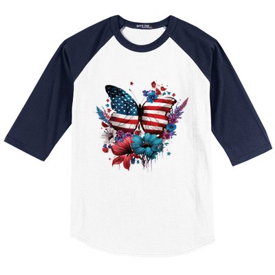 Butterfly Usa Flag Cute 4th July Butterfly Tee American Flag Cute Gift Baseball Sleeve Shirt