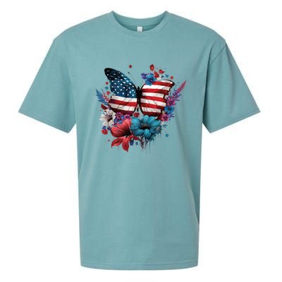 Butterfly Usa Flag Cute 4th July Butterfly Tee American Flag Cute Gift Sueded Cloud Jersey T-Shirt