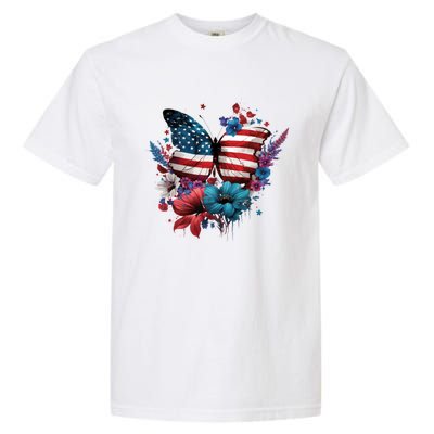 Butterfly Usa Flag Cute 4th July Butterfly Tee American Flag Cute Gift Garment-Dyed Heavyweight T-Shirt