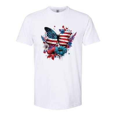 Butterfly Usa Flag Cute 4th July Butterfly Tee American Flag Cute Gift Softstyle CVC T-Shirt