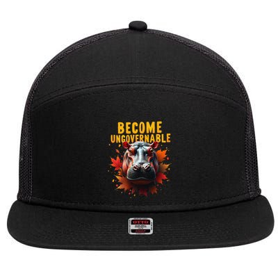 Become Ungovernable Funny Baby Hippo Moo Deng Funny Groovy 7 Panel Mesh Trucker Snapback Hat