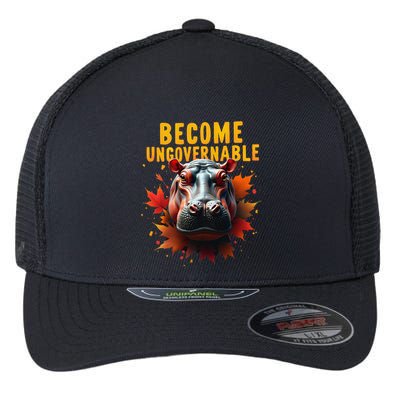 Become Ungovernable Funny Baby Hippo Moo Deng Funny Groovy Flexfit Unipanel Trucker Cap