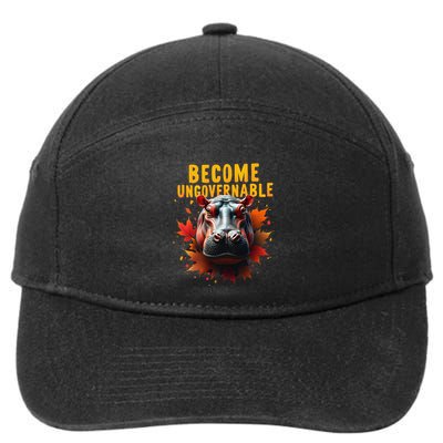 Become Ungovernable Funny Baby Hippo Moo Deng Funny Groovy 7-Panel Snapback Hat