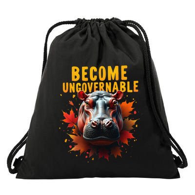 Become Ungovernable Funny Baby Hippo Moo Deng Funny Groovy Drawstring Bag
