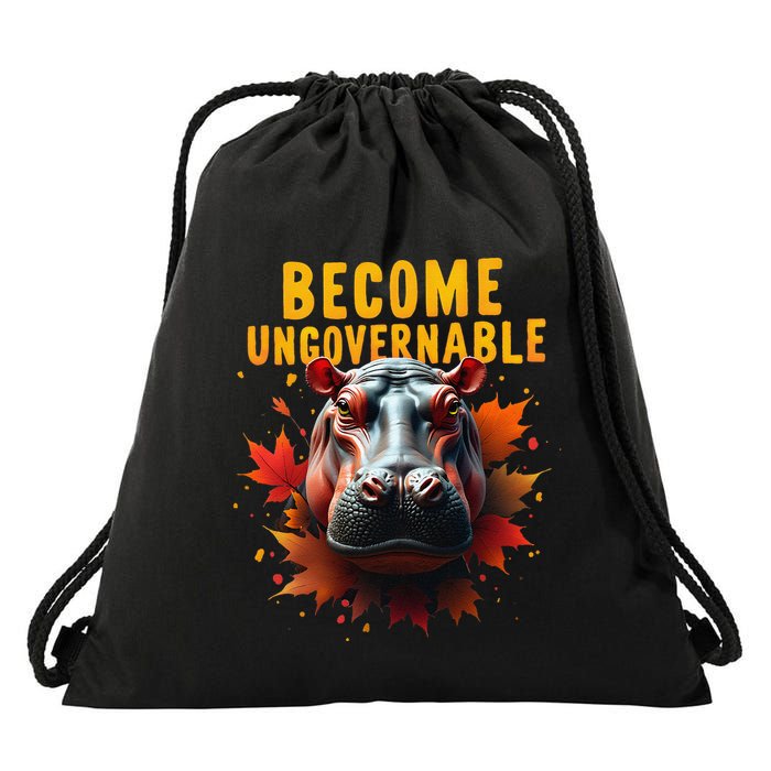 Become Ungovernable Funny Baby Hippo Moo Deng Funny Groovy Drawstring Bag