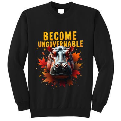 Become Ungovernable Funny Baby Hippo Moo Deng Funny Groovy Tall Sweatshirt