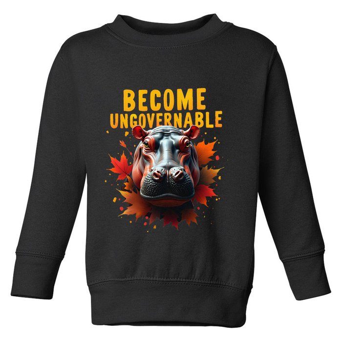 Become Ungovernable Funny Baby Hippo Moo Deng Funny Groovy Toddler Sweatshirt